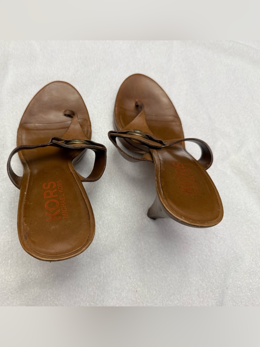 Michael Kors Brown Leather Ring-Accent 4.5” Slide Sandals - Picture 3 of 5